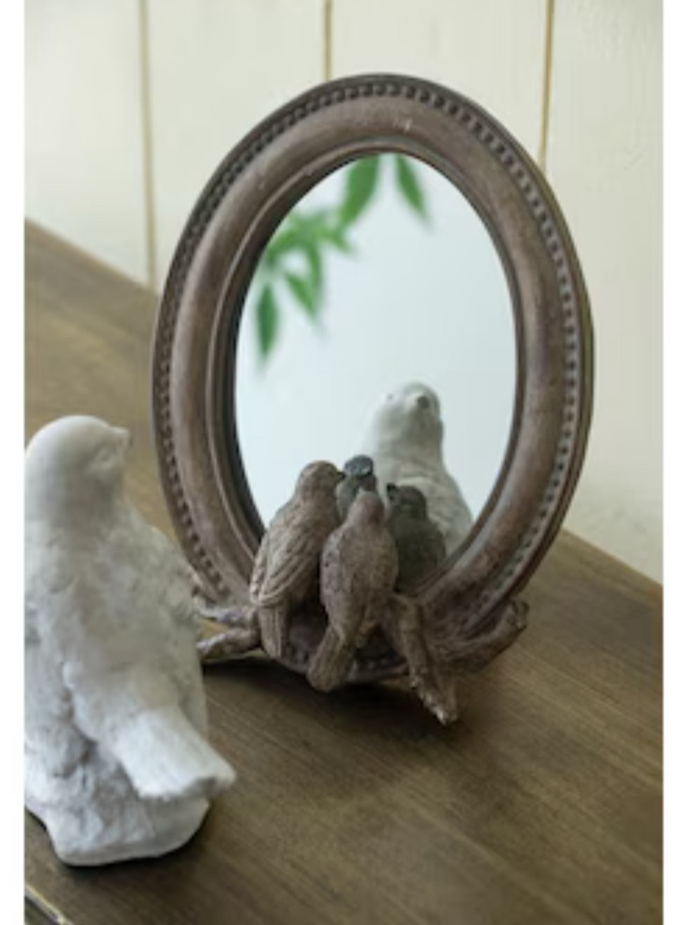 Rustic Brown Oval Mirror with Decorative Birds - Picture 4 of 9